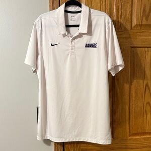 Nike University of Mount Union Raiders Men’s White Polo Shirt with Raiders Logo